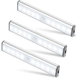 Lot de 3 Lampes 10 led, Sans Fil, Rechargeable par usb, Aimanté, Détecteur de Mouvement, 2 Modes