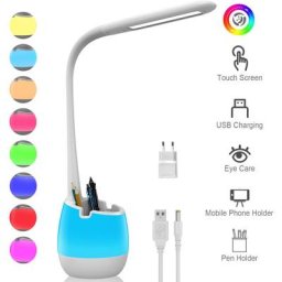 Lampe de Bureau Flexible, Lampe Rechargeable avec Veilleuse Colorée/ 3 Modes et 3 Niv. de