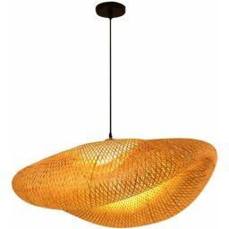 Suspension E27 Lustre Lumière Pendentif Rétro Lampe Suspendue Vintage Industriel Bambou Rotin