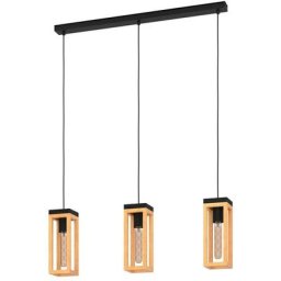 Eglo - Lampe suspendue nafferon Steel, Bois noir, marron E27 3x40w l: 80 cm b: 10 cm h: 110 cm