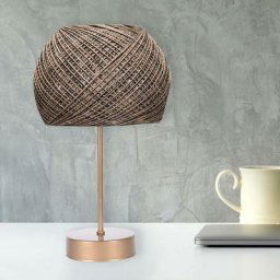 Cotecosy - Lampe à poser Moli H36cm Métal Or rose et Tissu Noir et Beige - Noir / Beige