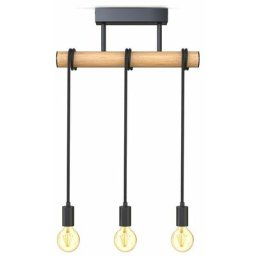 I Lampe pendante à 3 flammes i métal et bois i E27 i noir mat i lampe pendante vintage i lampe