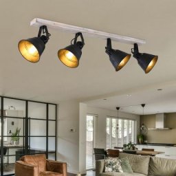 Plafonnier noir plafonnier moderne salon lampe 4 flammes, spot maison de campagne bande bois spot