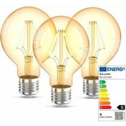 Lot de 3 ampoules led Edison Vintage G80 i E27, 4W, blanc chaud 2200K, intensité lumineuse 320lm,