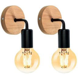Applique Murale Industrielle en Bois Vintage Noir, Lampe de Murale Réglable à 360 °, Ampoule E27