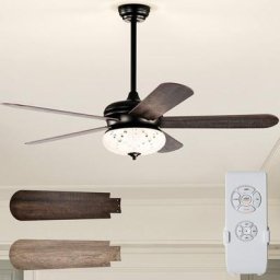 Ventilateur de Plafond Silencieux Dia.132cm 5 Pales Réversibles avec Lumière Télécommande, Moteur