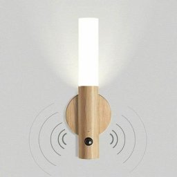 Luminaire led Applique Murale en Bois Batterie Vintage Lampe Murale Détecteur de Mouvement usb