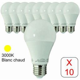 Lot de 10 ampoules led E27 standard 5,5W 510Lm 3000K - garantie 2 ans