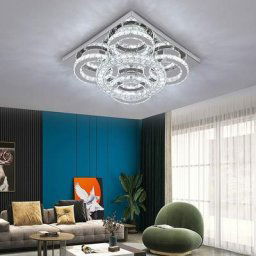 Lustre en cristal moderne à 5 anneaux, plafonnier à led, luminaire carré K9 en cristal encastré