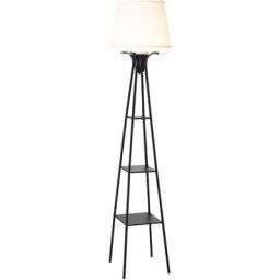 Lampadaire design contemporain 3 étagères intégrées 40 w 173H cm métal noir polyester coton crème