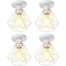 4x Plafonnier Stoex luminaire industriel vintage design rétro cage diamant en fer forge, Lampe de