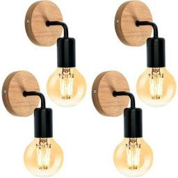 Applique Murale Industrielle en Bois Vintage Noir, Lampe de Murale Réglable à 360 °, Ampoule E27