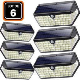 Lot de 6 projecteurs solaire détecteur de mouvement 266 pcs led 2500 lumens - Blanc Froid 6000K