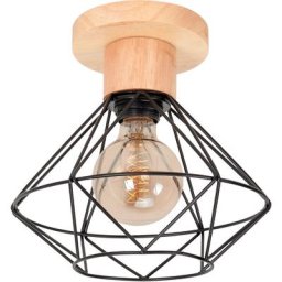 Plafonnier Industrielle Cage Lustre Suspension en Métal et Bois Luminaire pour Salon Chambre