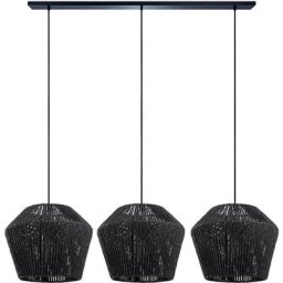 Paco Home - Suspension Lampe Abat-jour Aspect Rotin Câble Textile Raccourcissable E27 Noir (Ø33