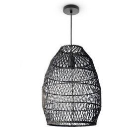 Paco Home - Suspension Salon Boho Lampes En Osier Rotin Lampe Suspendue Noir (Ø30cm), Lampe à