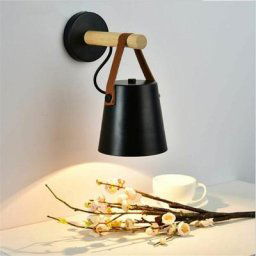 Noir Moderne Applique Murale led Industrielle Métal Bois éclairage Wall Light Luminaire E27 Douille