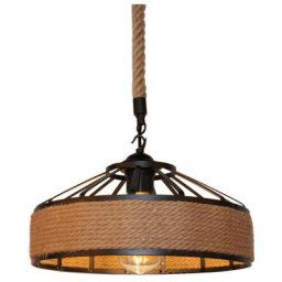 Retro Suspension Luminaire Industriel 30cm Noir , La lumière au plafond en fer Corde de chanvre