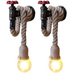 Appliques murales industriel Rétro Tuyau et Corde de chanvre 80 cm,Luminaire éclairage E27 Pour