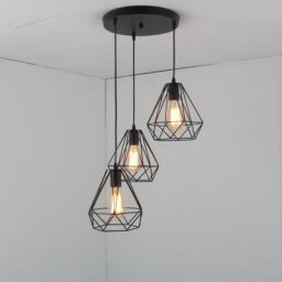 Plafonnier Rétro,3 Lampes Lustre Suspension, Métal Suspension Abat-Jour Design Cage E27, Lampe de