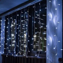 Guirlande led Rideaux 220V 140LED IP44 3M, 8 modes - câble transparent - Blanc Froid 6000k - 8000k