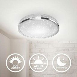 B.k.licht - Plafonnier led décor étoilé Platine led 10W 900lm blanc neutre 4000K finition chrome