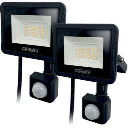 Arum Lighting - Lot de 2 Projecteurs led 20W Noir détecteur de mouvement IP44 Température de