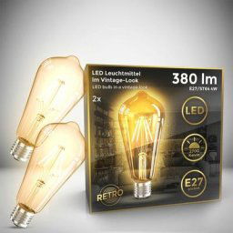 B.K.Licht Lot de 2 ampoules LED Edison Vintage ST64 I E27, 4W, blanc chaud 2700K, intensité