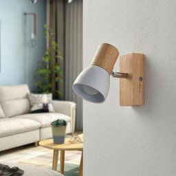 Spot à intensité variable 'Thorin' en bois pour salon & salle à manger - bois clair, blanc