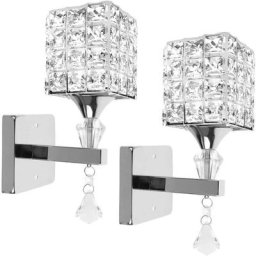 2x Applique murale style moderne pendentif en cristal Porte-lumière avec Power Pull commutateur