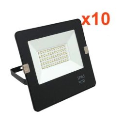 Projecteur led Extérieur 30W IP65 Noir (Pack de 10) - Blanc Froid (6000K - 8000K)