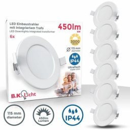 B.k.licht - Lot de 6 spots ultra-plats à encastrer spéciales sdb IP44 blancs