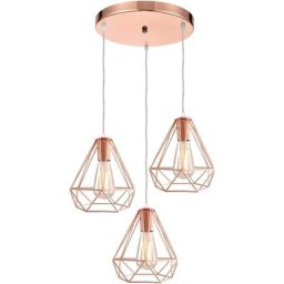 3 Lumières Suspension Luminaire Vintage E27 Lustre Abat-Jour Forme Diamant Cgae Or Rose Ø20CM