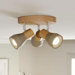 Spot en béton à intensité variable 'Filiz' pour chambre à coucher - gris béton, bois clair, nickel