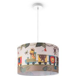 Suspension Chambre Enfant Plafonnier Abat-Jour Tissu Rond Jungle Lampe à suspension - Blanc, Design