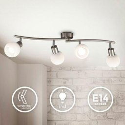 B.K.Licht plafonnier LED pivotant avec abat-jour en verre I couleur blanche chaude I 4x 5W I 3.000