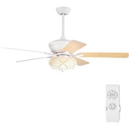 COSTWAY 3 en 1 Ventilateur de Plafond avec Lumière LED et Télécommande 132 cm Moteur Réversible 5