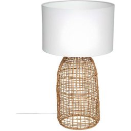 Lampe à poser en rotin coloris naturel et polyester blanc - Diamètre 32 x hauteur 55 cm Pegane