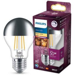 Philips ampoule LED Standard E27 50W Blanc Chaud Calotte Argentée, Compatible Variateur, Verre