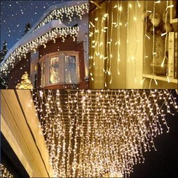 Guirlande led,led Rideau Lumière,Guirlande Lumineuse 400 LEDs 15m blanc chaud Noël Cônes de glace