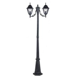 Lampadaire 2 bras new york hauteur cm.200 en fonte d'aluminium peinte en fonte grise vieillie 60w