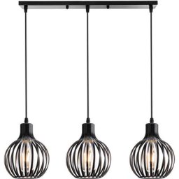 3 Lumières Lustre Suspension Industriel Rétro Lampes Design Cage en Métal avec Support de Barre