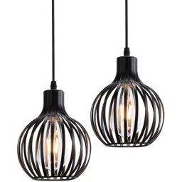 Lot de 2 Suspension industrielle vintage métal forme cage corde ajustable pour salon chambre