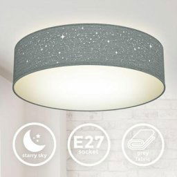 B.K.Licht plafonnier tissu gris avec décor étoile, éclairage plafond chambre, salon, salle à