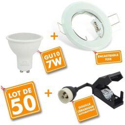 Eclairage Design - Lot de 50 Spot led encastrable complet Blanc Fixe avec Ampoule GU10 7W
