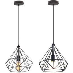 Stoex - Lustre Suspension Cage en Fer forme Diamant 25CM, Lampe Suspendue Vintage E27 Eclairage