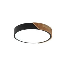 Plafonnier led 24W, luminaire led en bois et métal, plafonnier led plat et rond pour chambre salon
