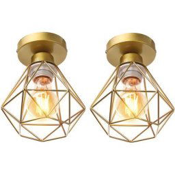 Lot de 2 Plafonnier industrielle vintage design rétro cage en métal fer forge, Suspension luminaire