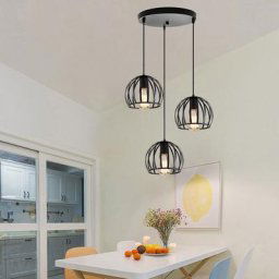 E27 Lustre Industriel Barre 3 lampes Suspension Cage Contemporain Noir pour Cuisine, Salle à