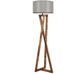 Lampadaire Ciol H166cm Bois Naturel et Tissu Gris foncé - Gris foncé